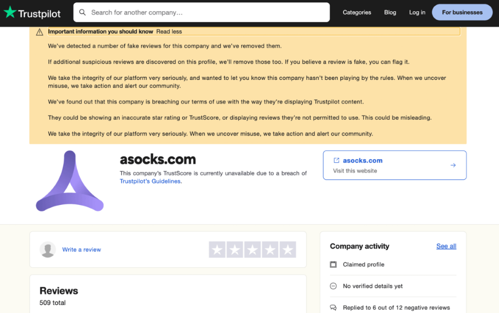 Asocks.com TrustPilot 简介