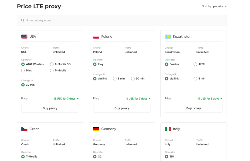 Proxy-IPv4.com 移动代理定价